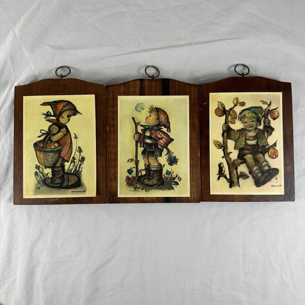 Vintage‎ Set of 3 Hummel Wood Wall Plaques 5" x 7" Boy Girl Cottagecore